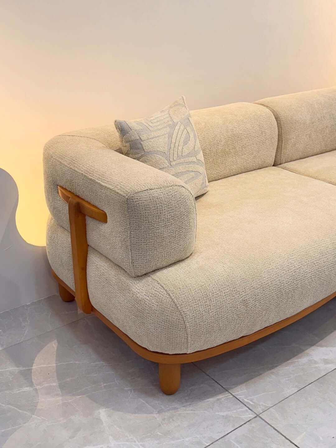 Cream Sofa Set Kenya – Wood Accent Living Room Set - Image 4