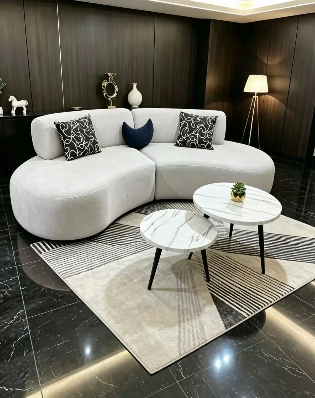 Cream curved sofa with rounded chaise-style seating for Kenya homes and apartments