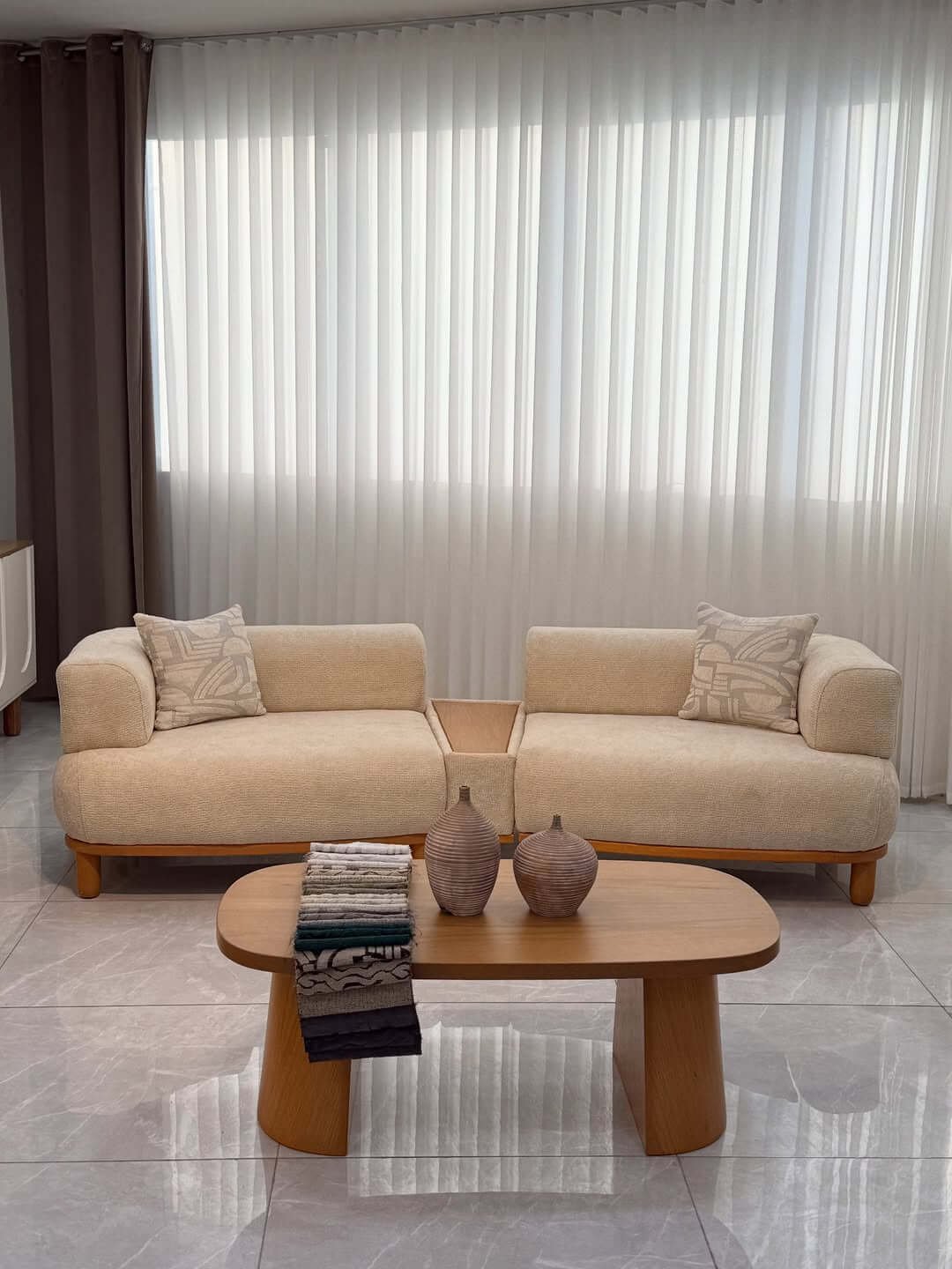 Cream Sofa Set Kenya – Wood Accent Living Room Set - Image 5
