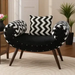 Black accent bench chair with chevron roll arms and angled legs for Kenya interiors