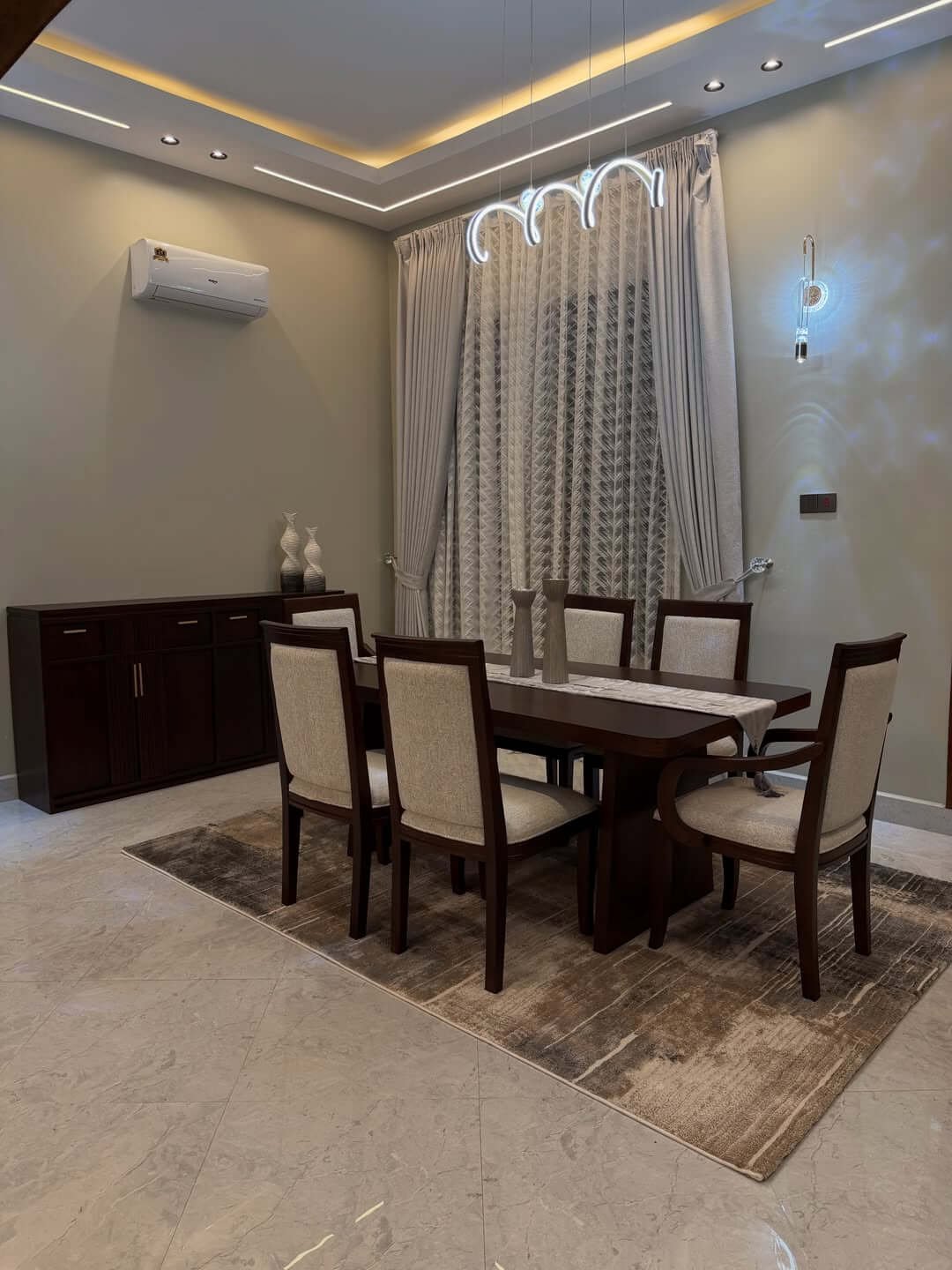 6 Seater Dining Set Kenya – Dark Brown Table with Cream Chairs - Image 2