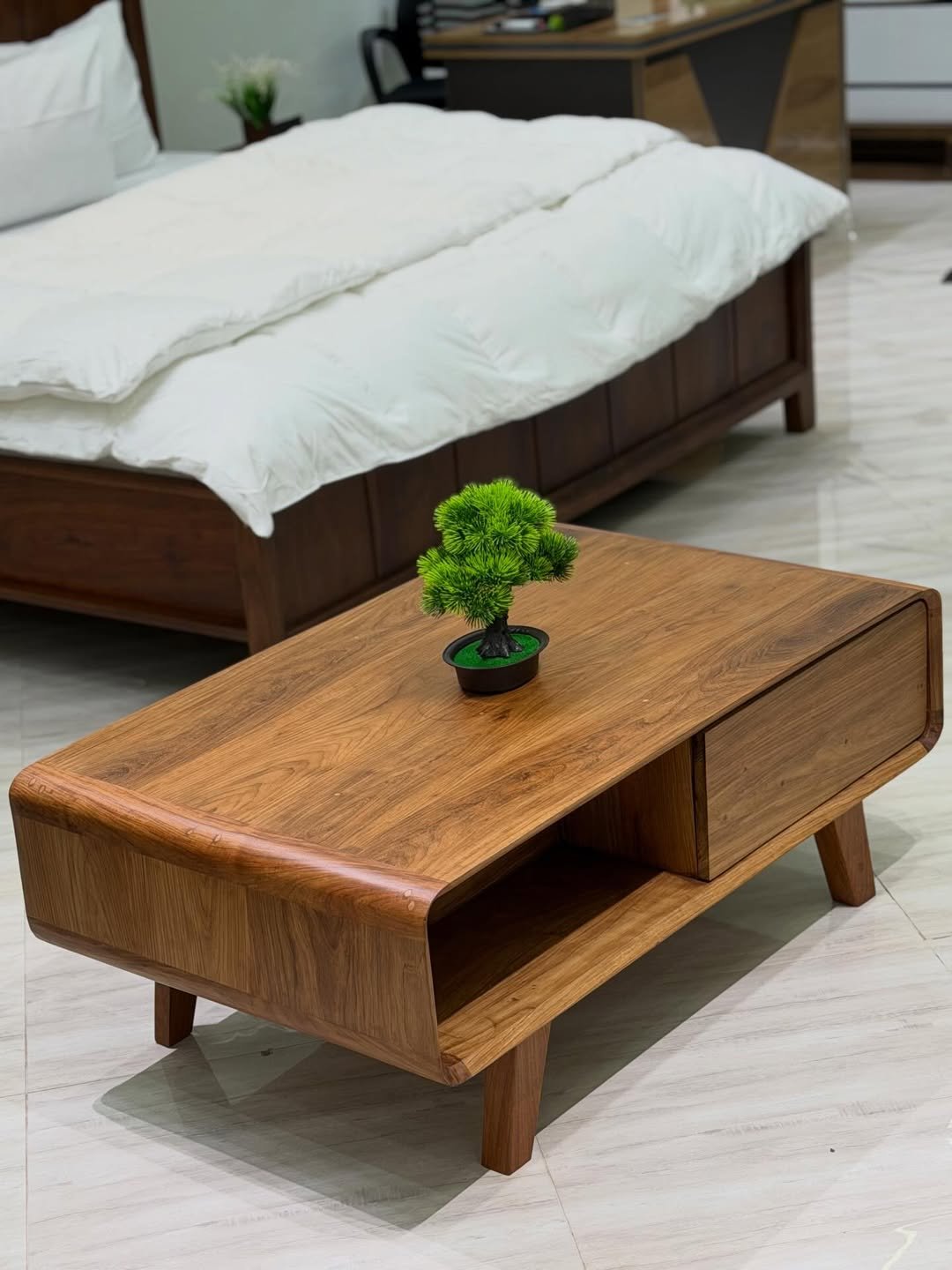 Wooden TV Stand and Coffee Table Set Kenya – Modern Slatted Living Room Set - Image 2