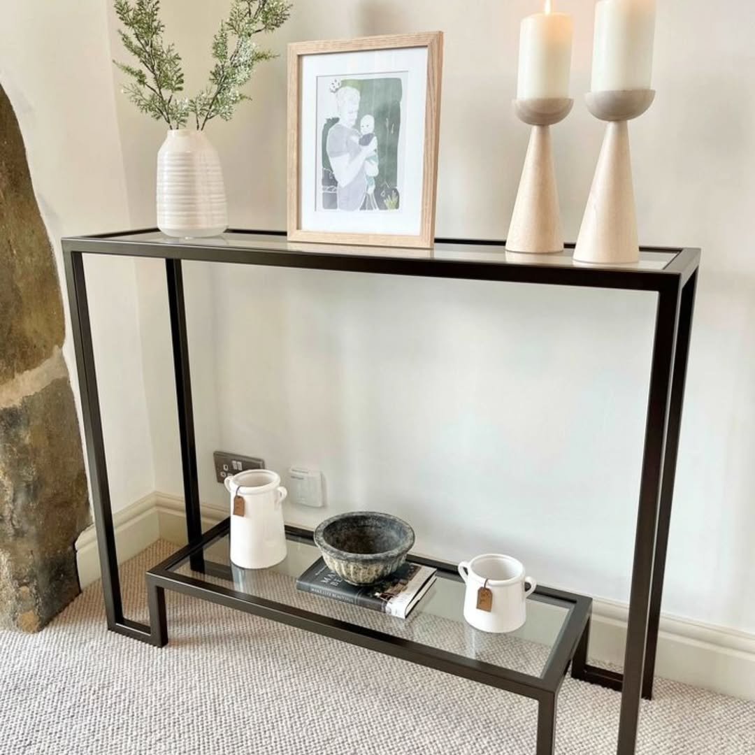 Console Table Kenya – Black Glass Entryway Console Table - Image 2