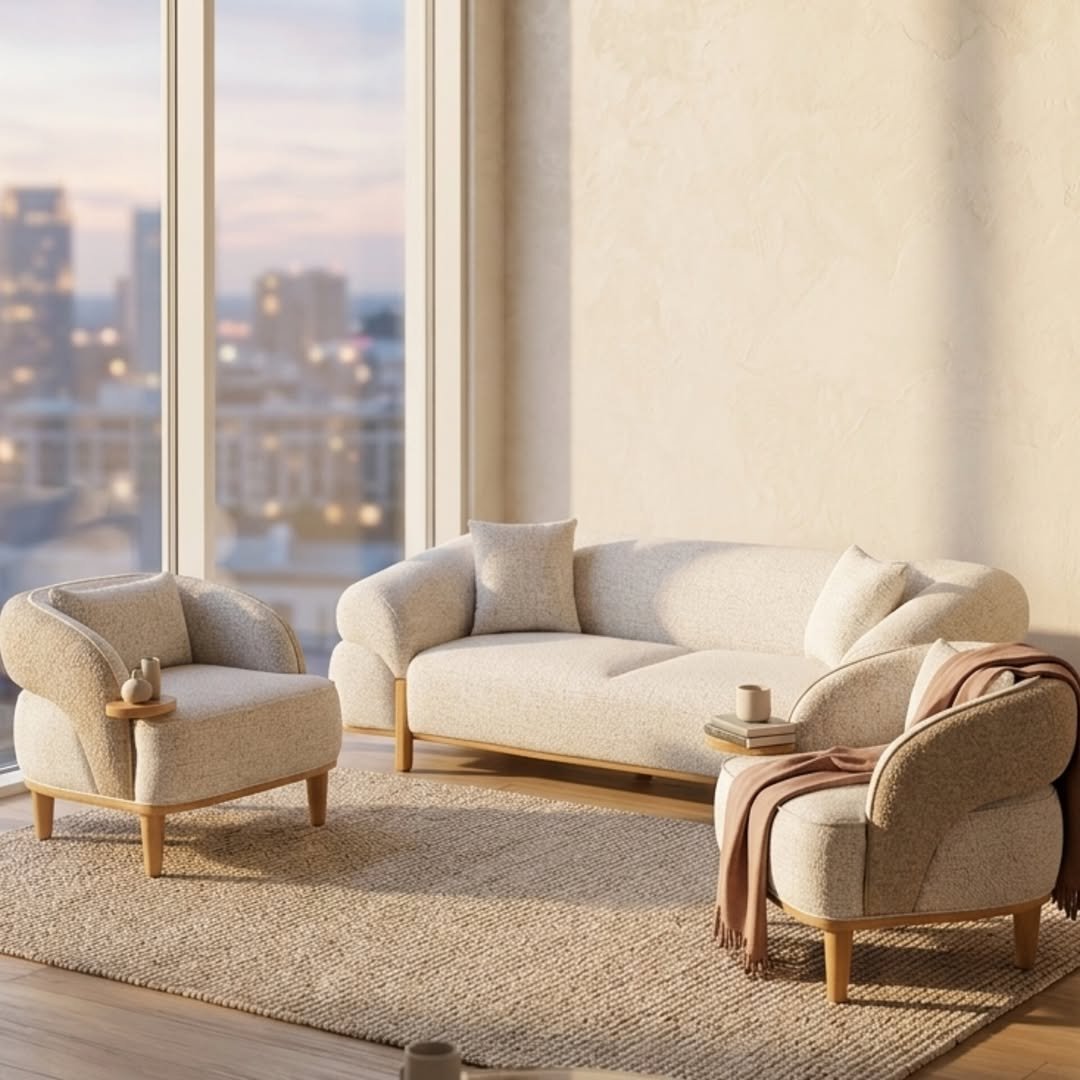 Cream Rolled Arm Sofa Kenya – Modern Textured Lounge Sofa - Image 2