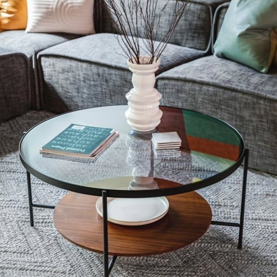 Round Coffee Table with Shelf Kenya – Smoked Glass Centre Table - Image 3
