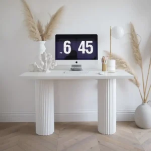 White fluted office desk with rectangular top and twin pedestal bases for modern Kenya workspaces