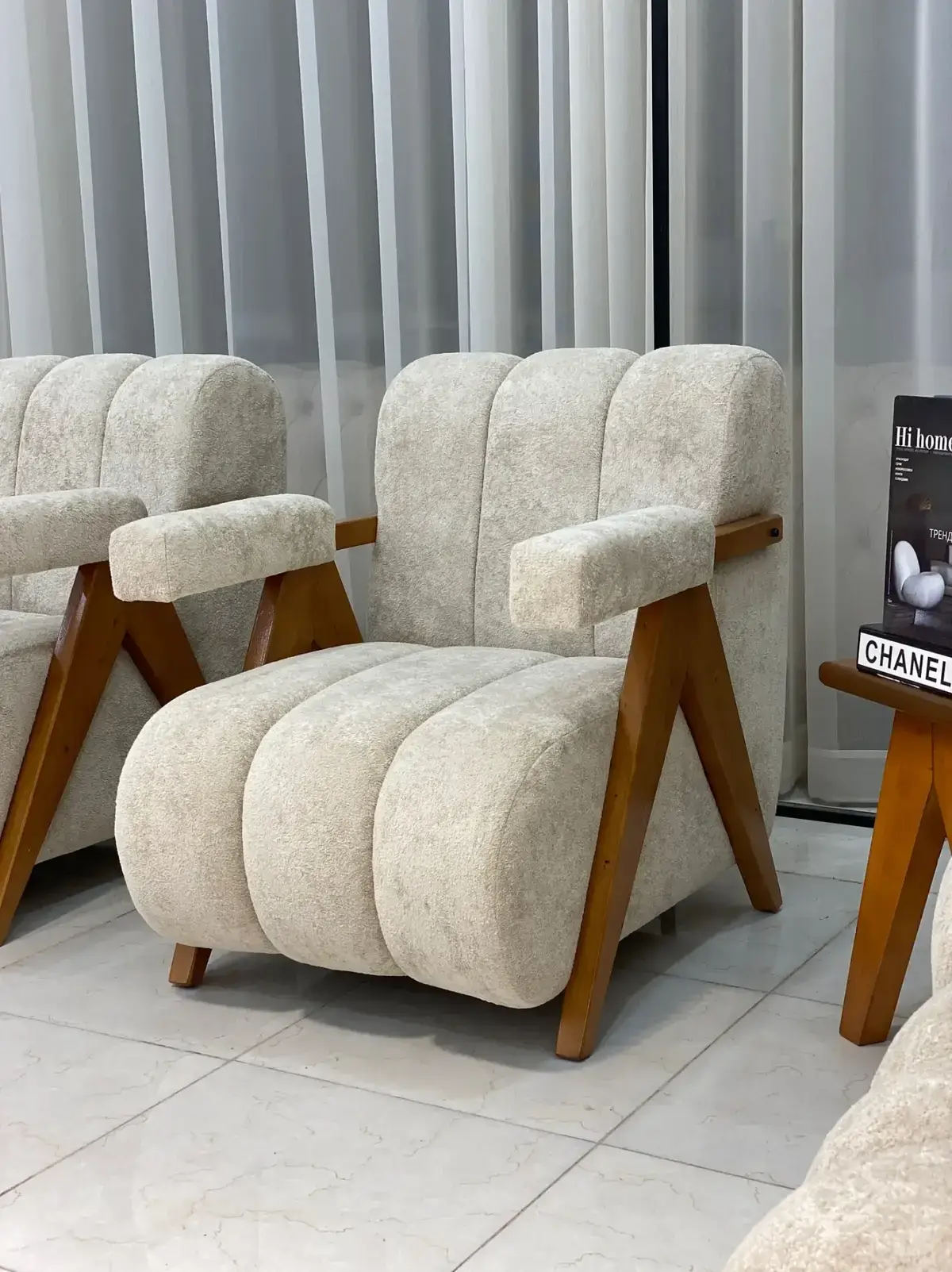 Cream Sofa Set Kenya – Channel-Tufted Sofa with Accent Chairs - Image 3