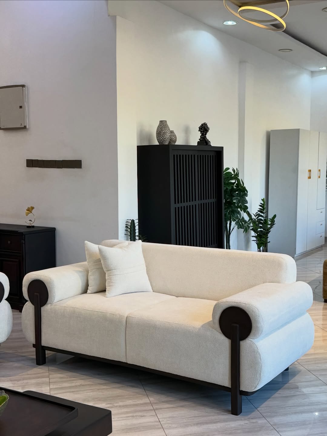 Ivory 3 Seater Sofa Kenya – Modern Roll Arm Sofa with Black Accent Legs - Image 3