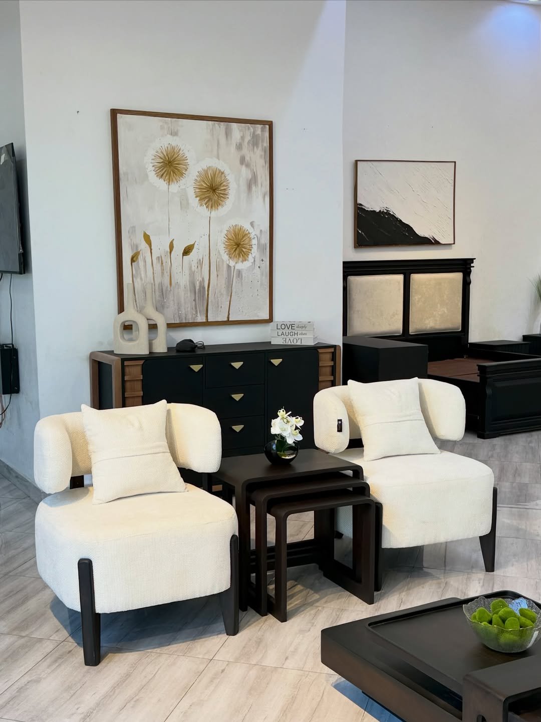 Ivory 3 Seater Sofa Kenya – Modern Roll Arm Sofa with Black Accent Legs - Image 2