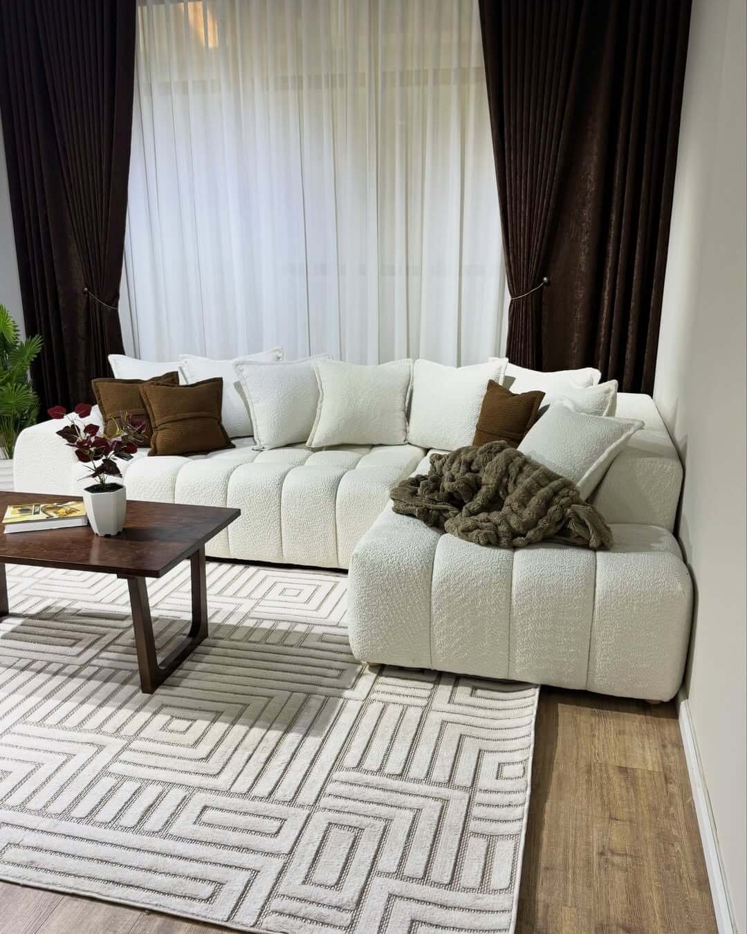 Cream L Shape Sofa Kenya – Textured Chaise Sectional Sofa - Image 6