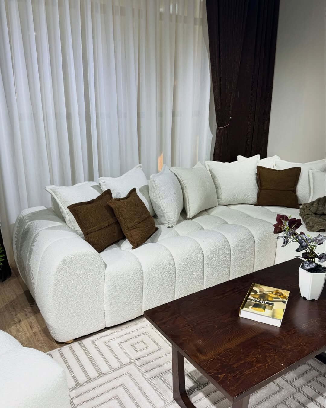 Cream L Shape Sofa Kenya – Textured Chaise Sectional Sofa - Image 5