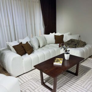 Cream L shape sofa with chaise seating and textured upholstery for modern Kenya living rooms