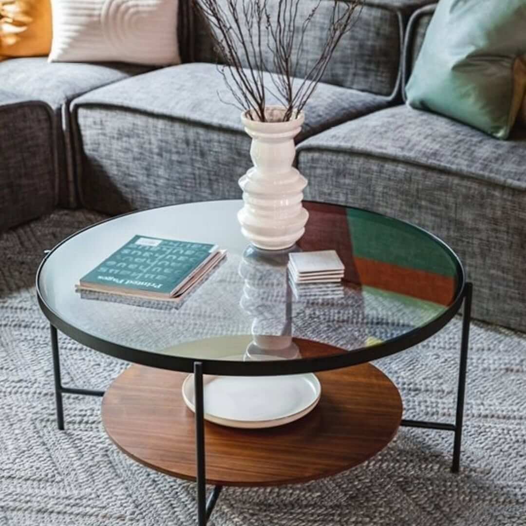 Round Glass Coffee Table Kenya – Black Frame Centre Table - Image 3