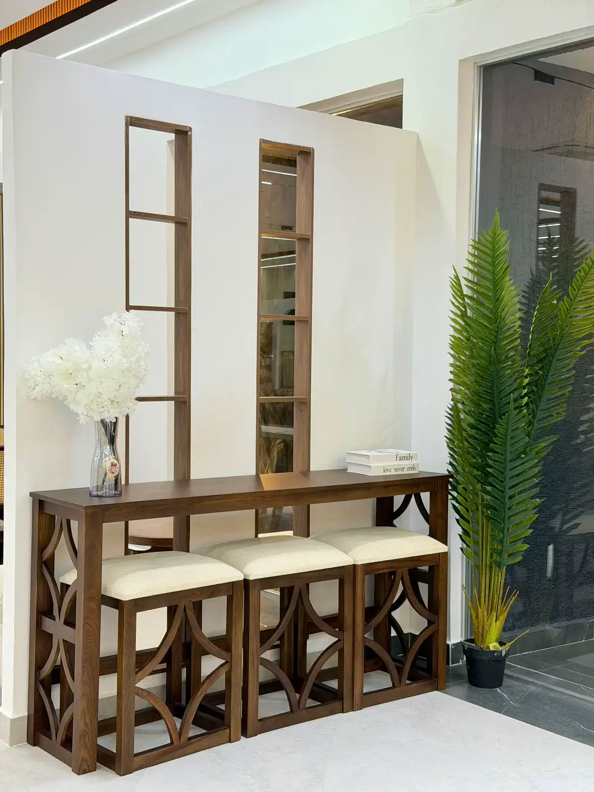 Wooden Bar Table Set Kenya with Cushioned Stools - Image 2