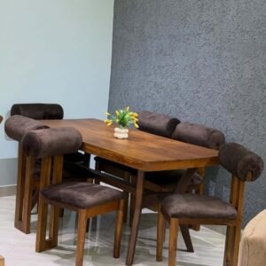 4 seater dining set with warm wood-look table and cream upholstered chairs for Kenya dining rooms