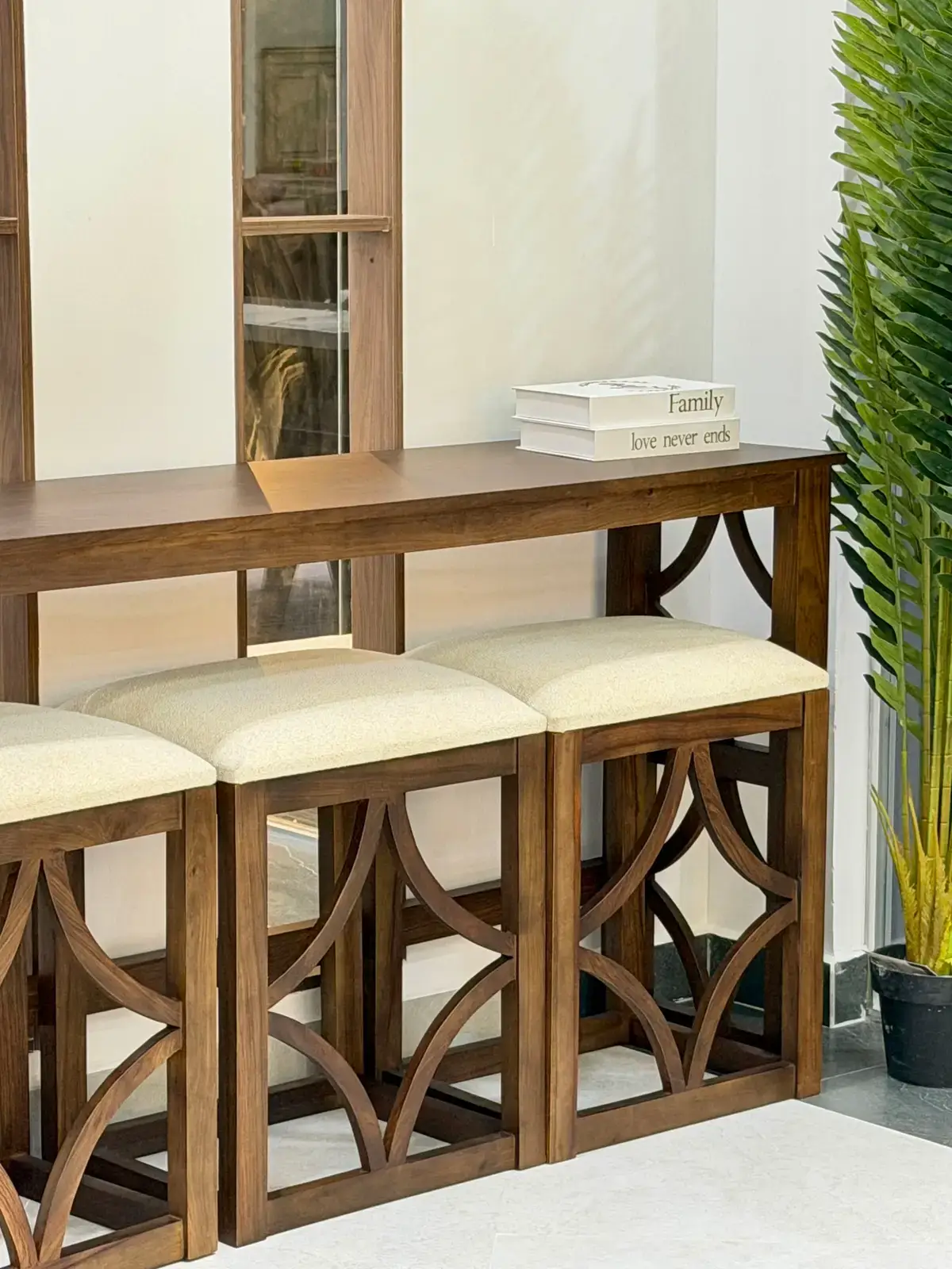 Wooden Bar Table Set Kenya with Cushioned Stools - Image 3
