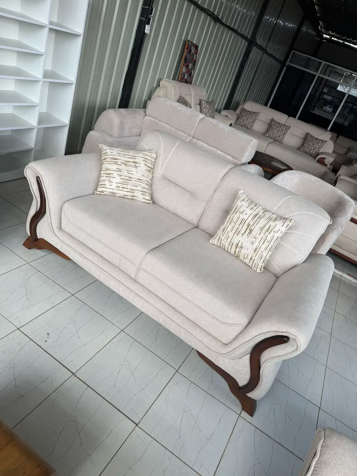 Light Grey Sofa Set Kenya – Modern Rolled Arm Wood Accent Sofa Set - Image 2