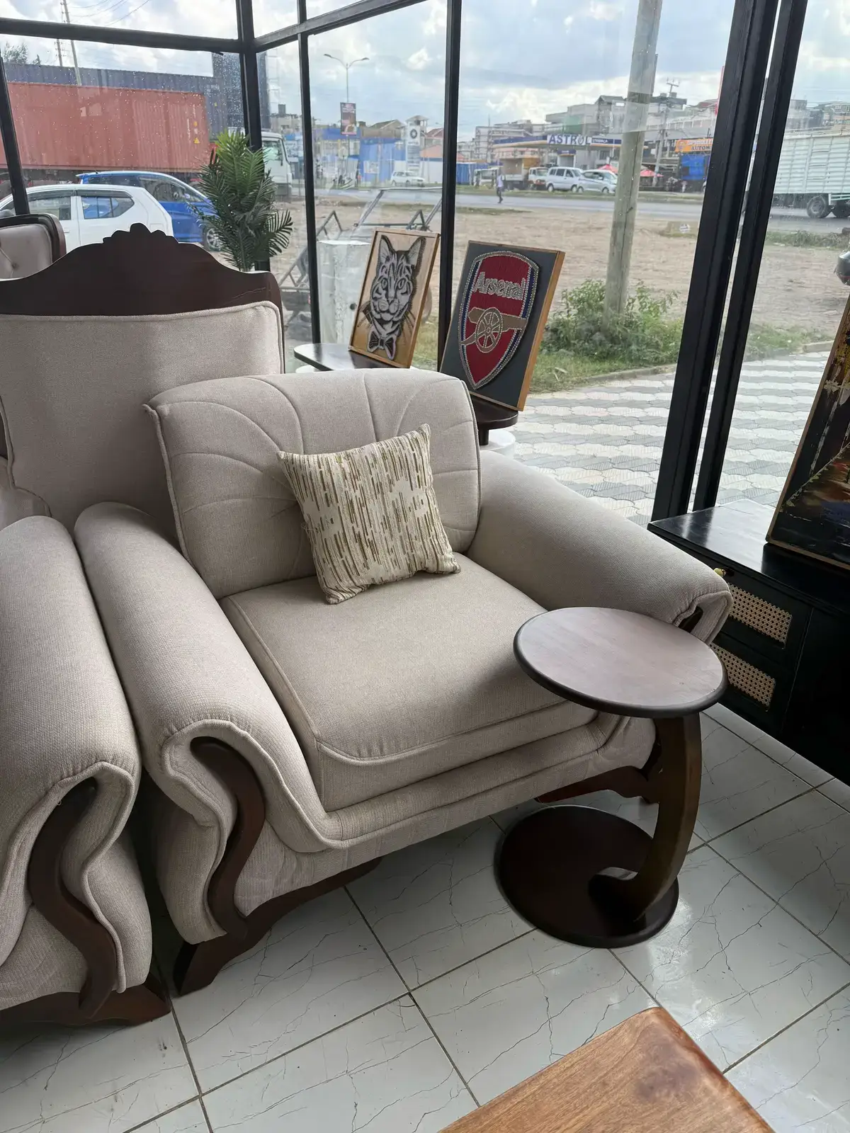 Light Grey Sofa Set Kenya – Modern Rolled Arm Wood Accent Sofa Set - Image 3