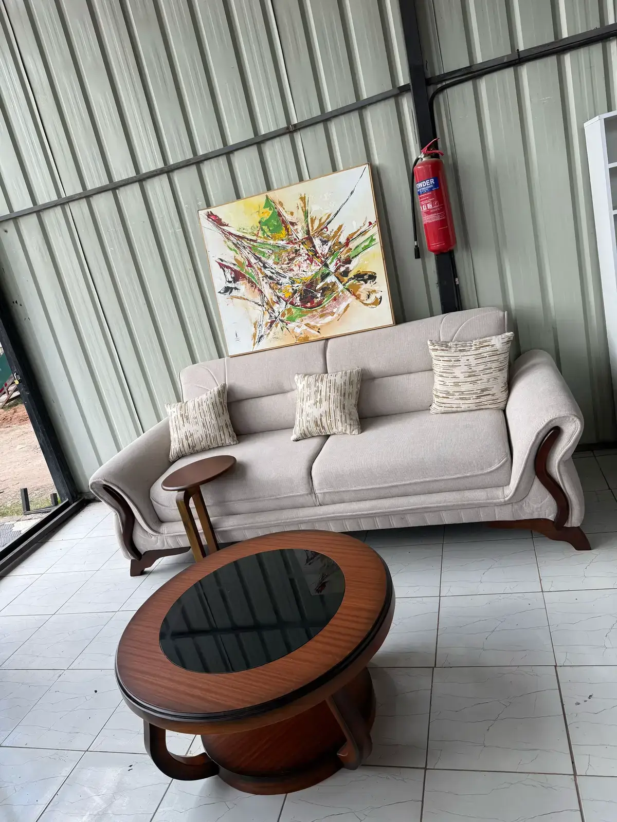 Light Grey Sofa Set Kenya – Modern Rolled Arm Wood Accent Sofa Set - Image 5