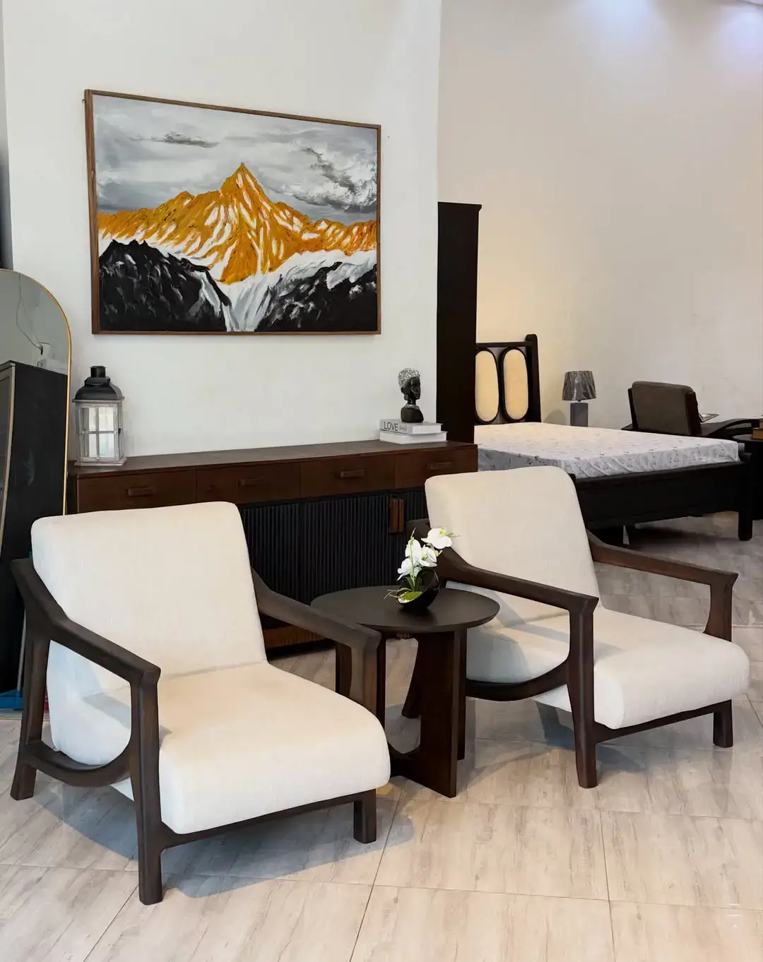 Cream Wooden Frame Accent Chair Set Kenya