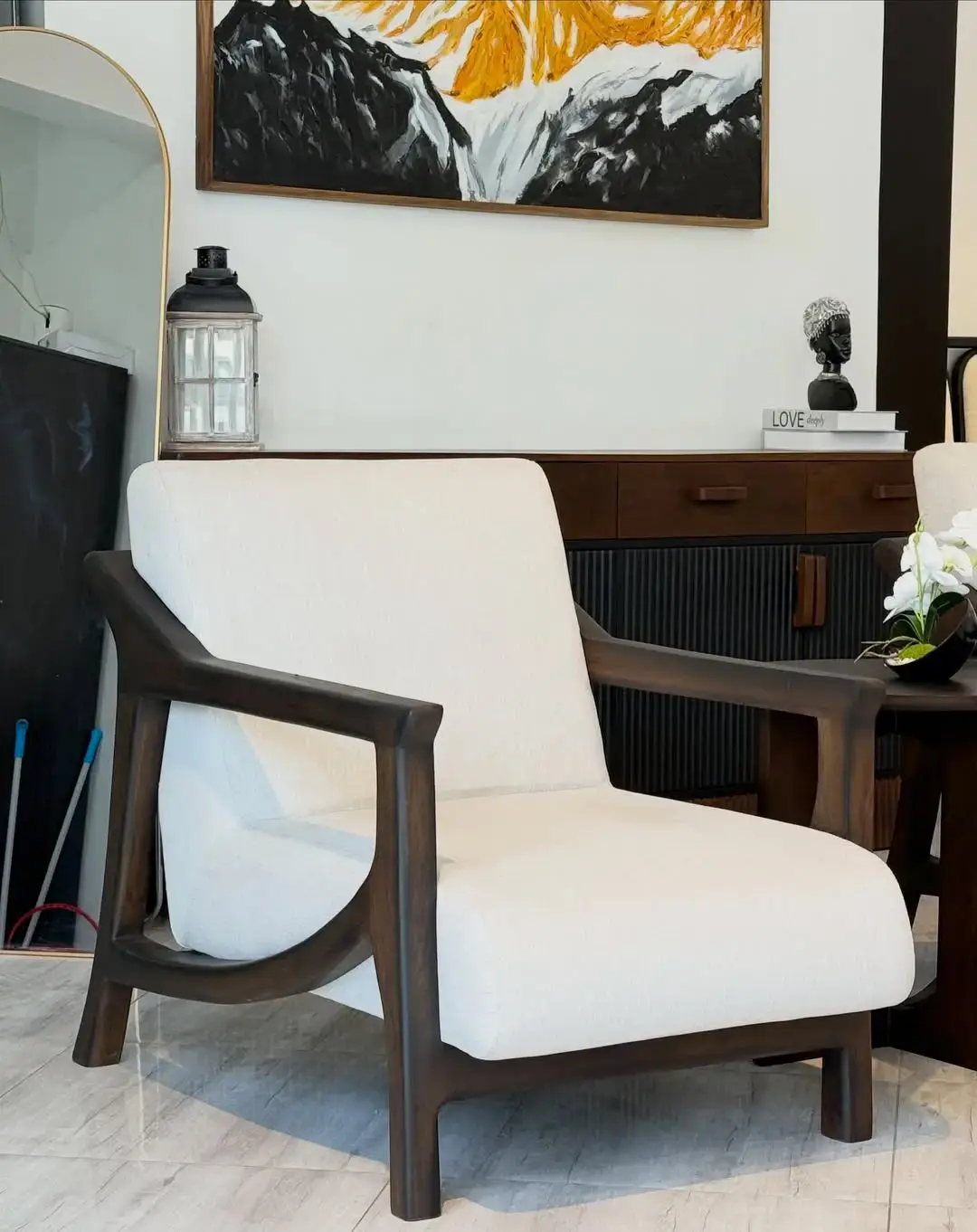 Cream Accent Chair Set Kenya – Modern Wooden Frame Lounge Chairs - Image 2