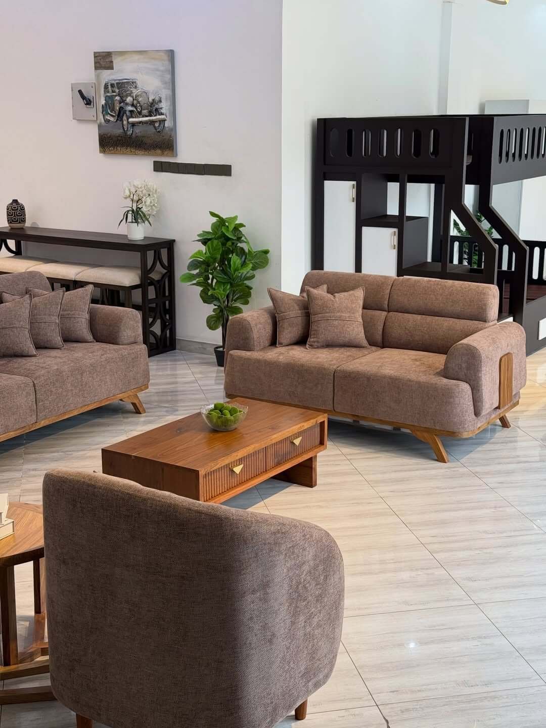 Brown 2 Seater Sofa Kenya – Rounded Arm Fabric Sofa - Image 2
