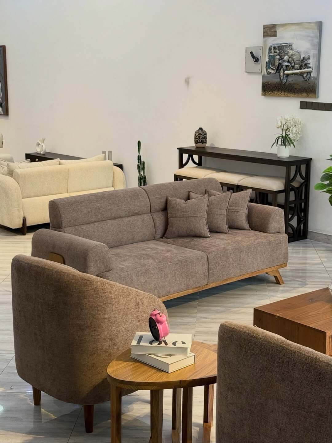 Brown 2 Seater Sofa Kenya – Rounded Arm Fabric Sofa - Image 3