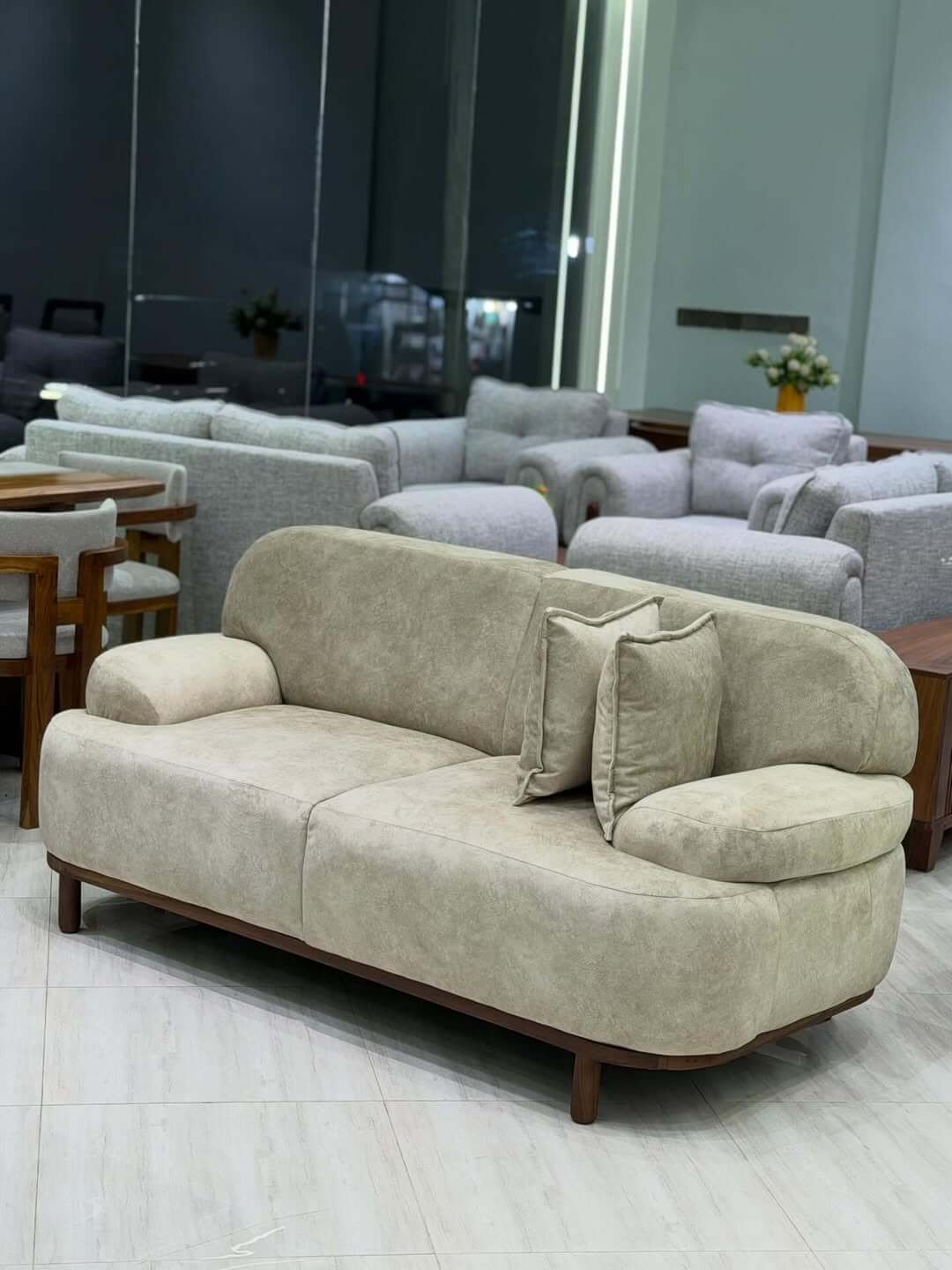 Beige 3 Seater Sofa Kenya – Rounded Arm Lounge Sofa - Image 2