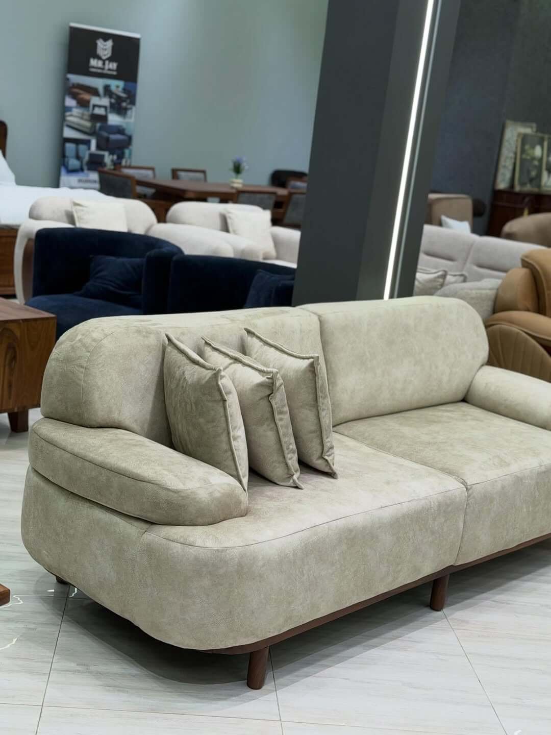 Beige 3 Seater Sofa Kenya – Rounded Arm Lounge Sofa - Image 3