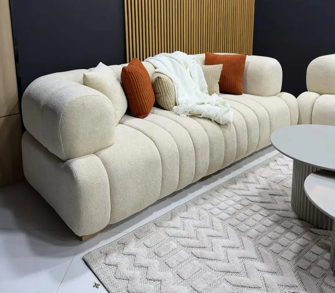 Cream Sofa Set Kenya – Modern Curved Channel Tufted Sofa Set - Image 2