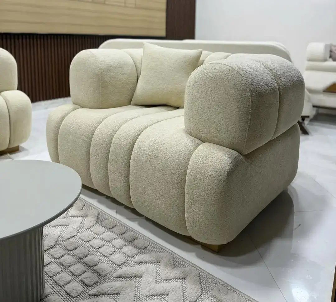 Cream Sofa Set Kenya – Modern Curved Channel Tufted Sofa Set - Image 3