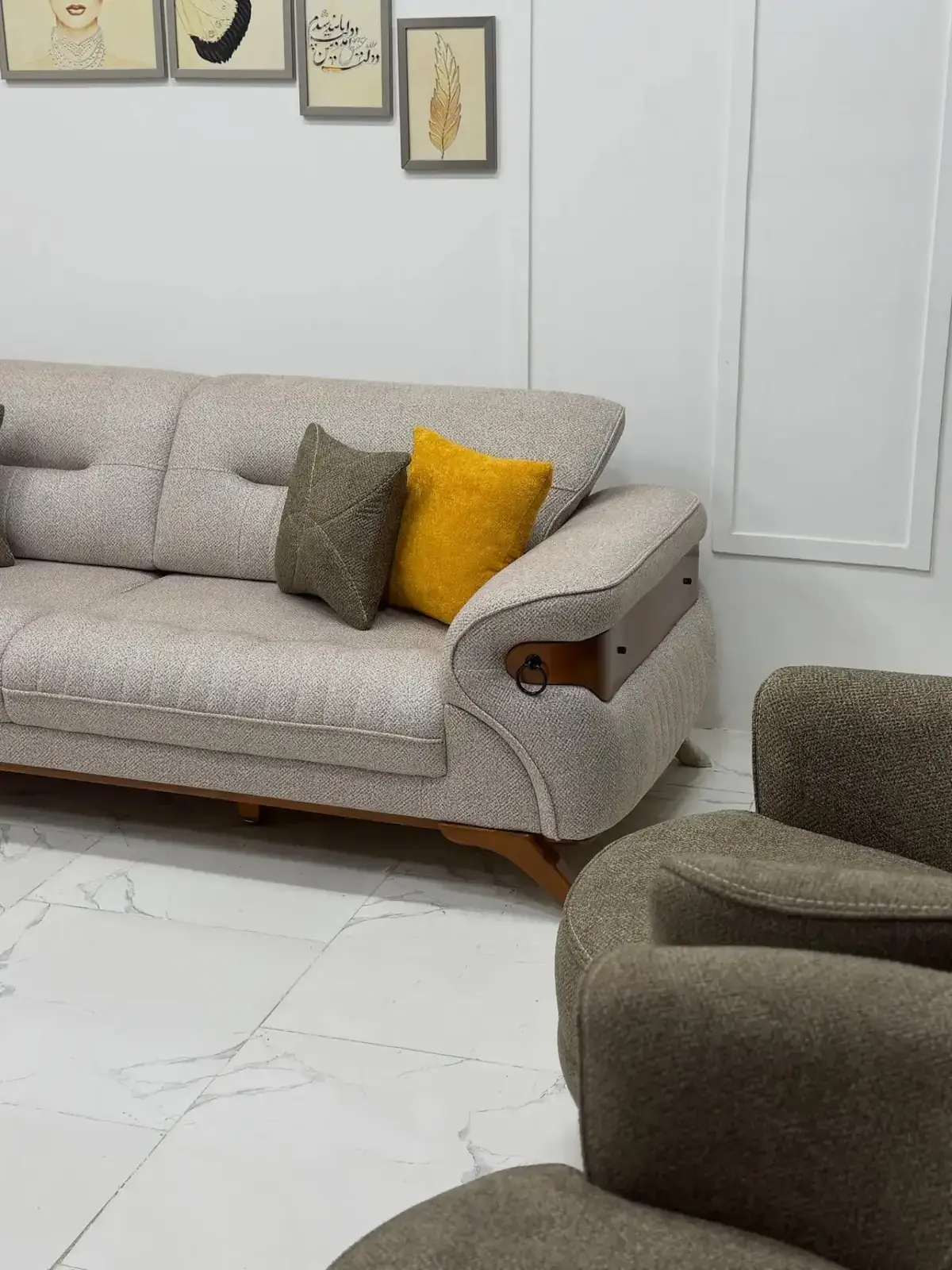 Grey Sofa Set Kenya – Modern Wood Accent Living Room Sofa - Image 2