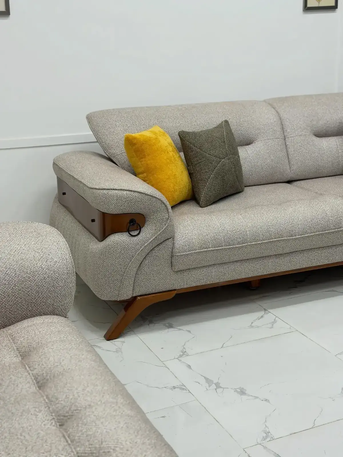 Grey Sofa Set Kenya – Modern Wood Accent Living Room Sofa - Image 3