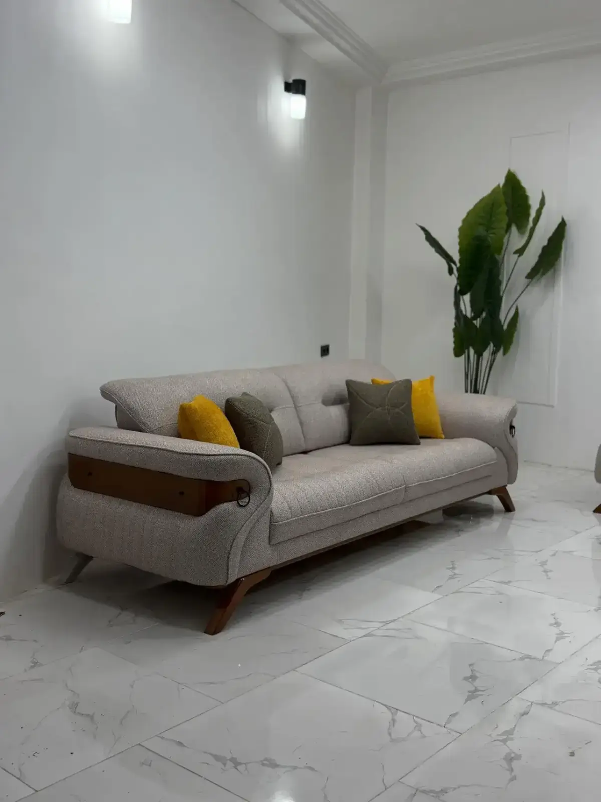 Grey Sofa Set Kenya – Modern Wood Accent Living Room Sofa - Image 4