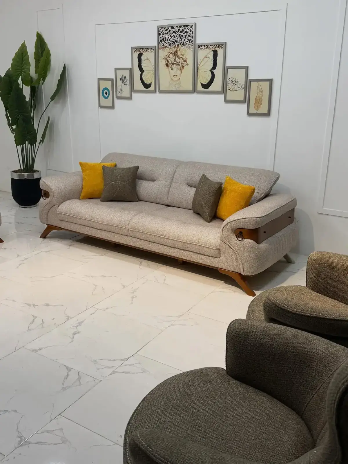 Grey Sofa Set Kenya – Modern Wood Accent Living Room Sofa - Image 6