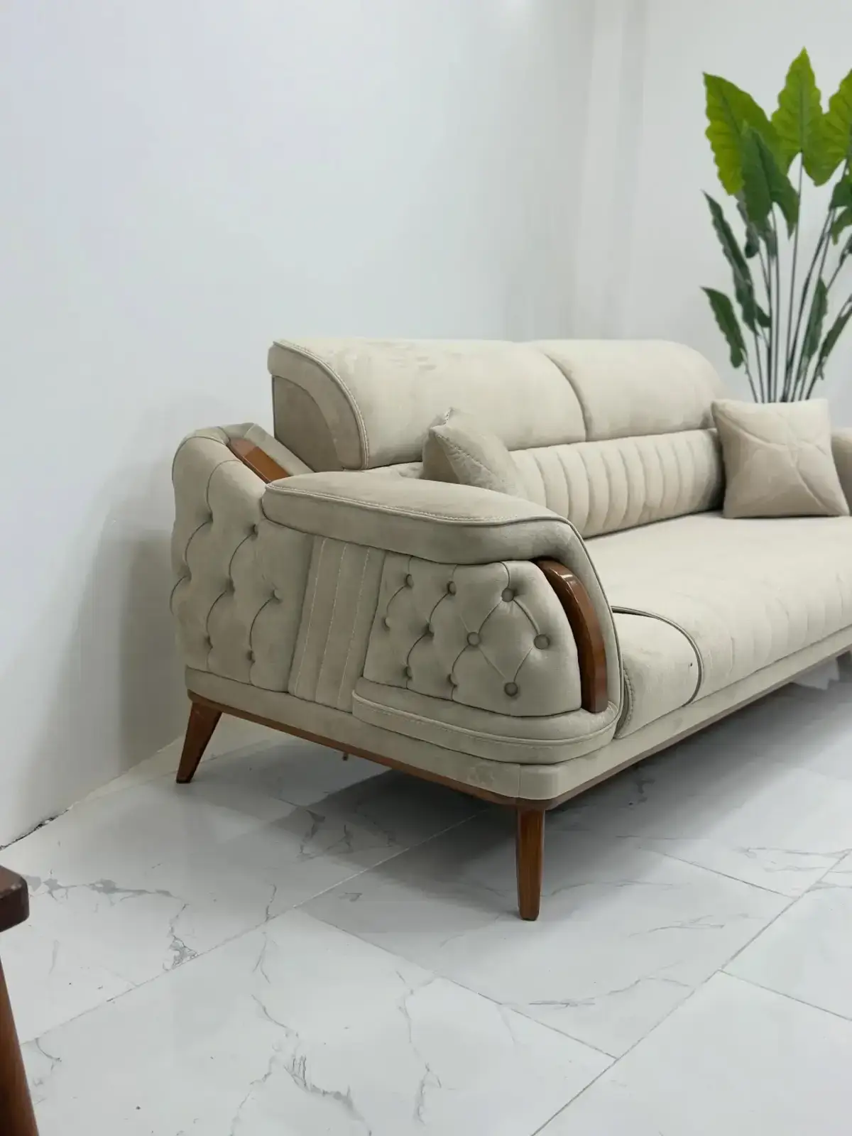 Beige Sofa Set Kenya – Modern Tufted Wood Accent Living Room Sofa - Image 5