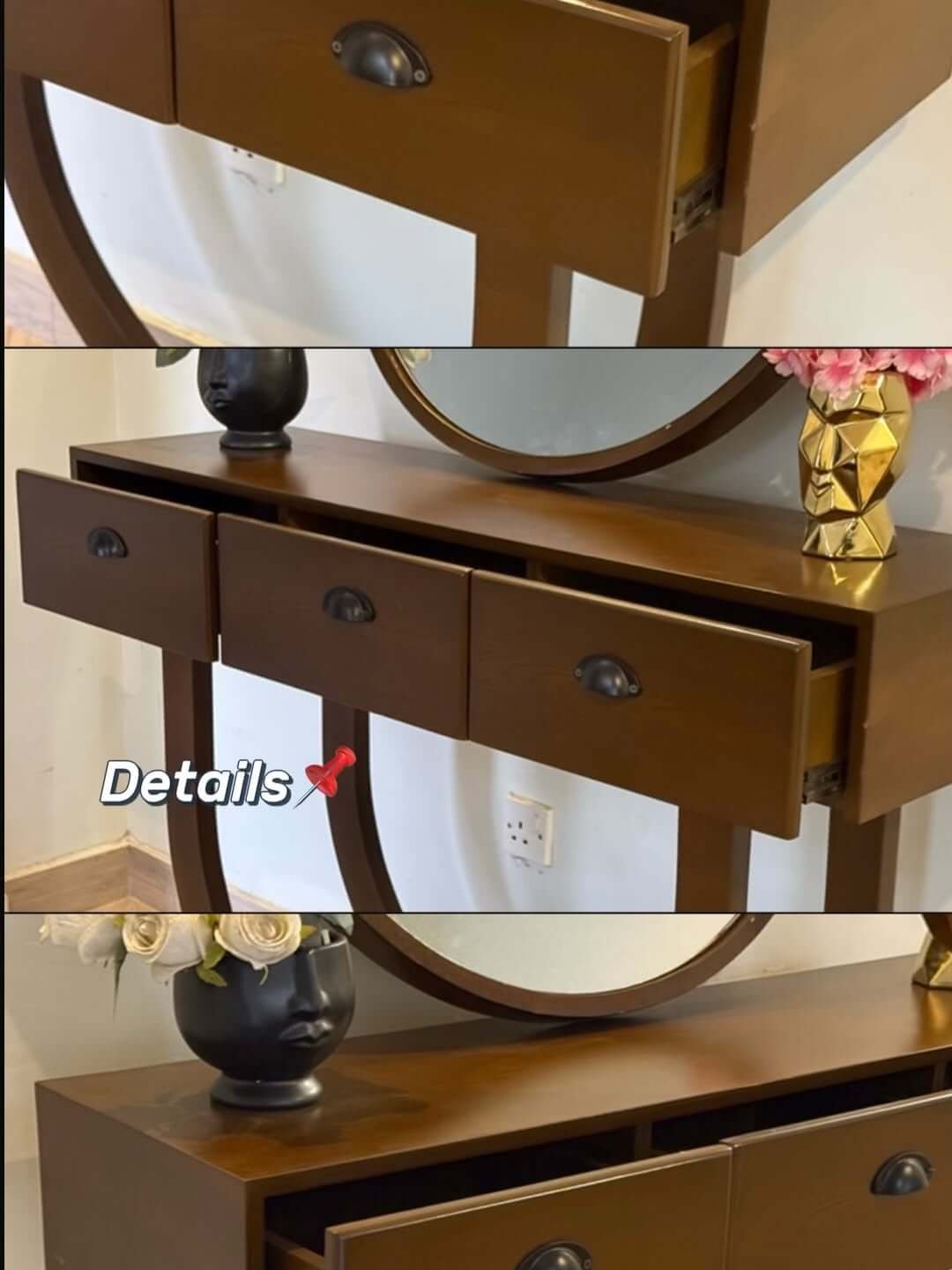 Console Table with Mirror Kenya – Brown Curved Drawer Console - Image 3
