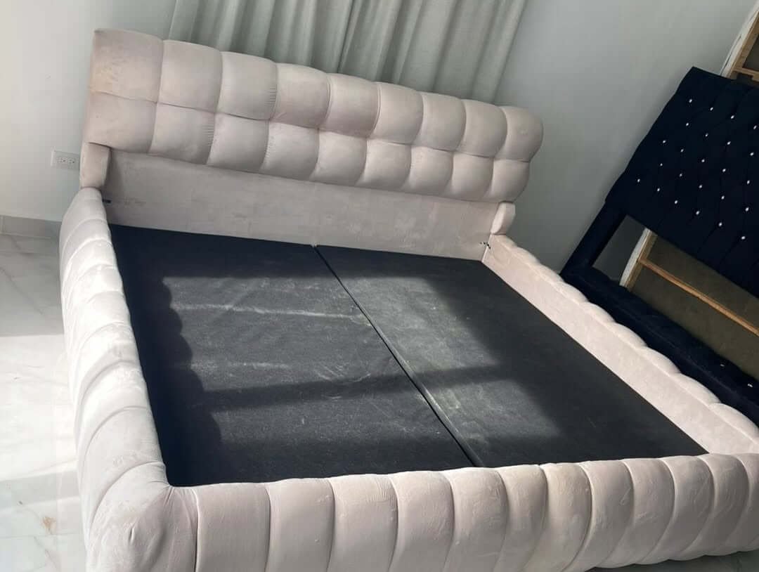 Cream Channel Tufted Bed Kenya – Upholstered Platform Bed Frame - Image 2