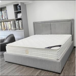 Mimi Home Spring Mattress in white finish on grey bed frame for Kenya bedrooms