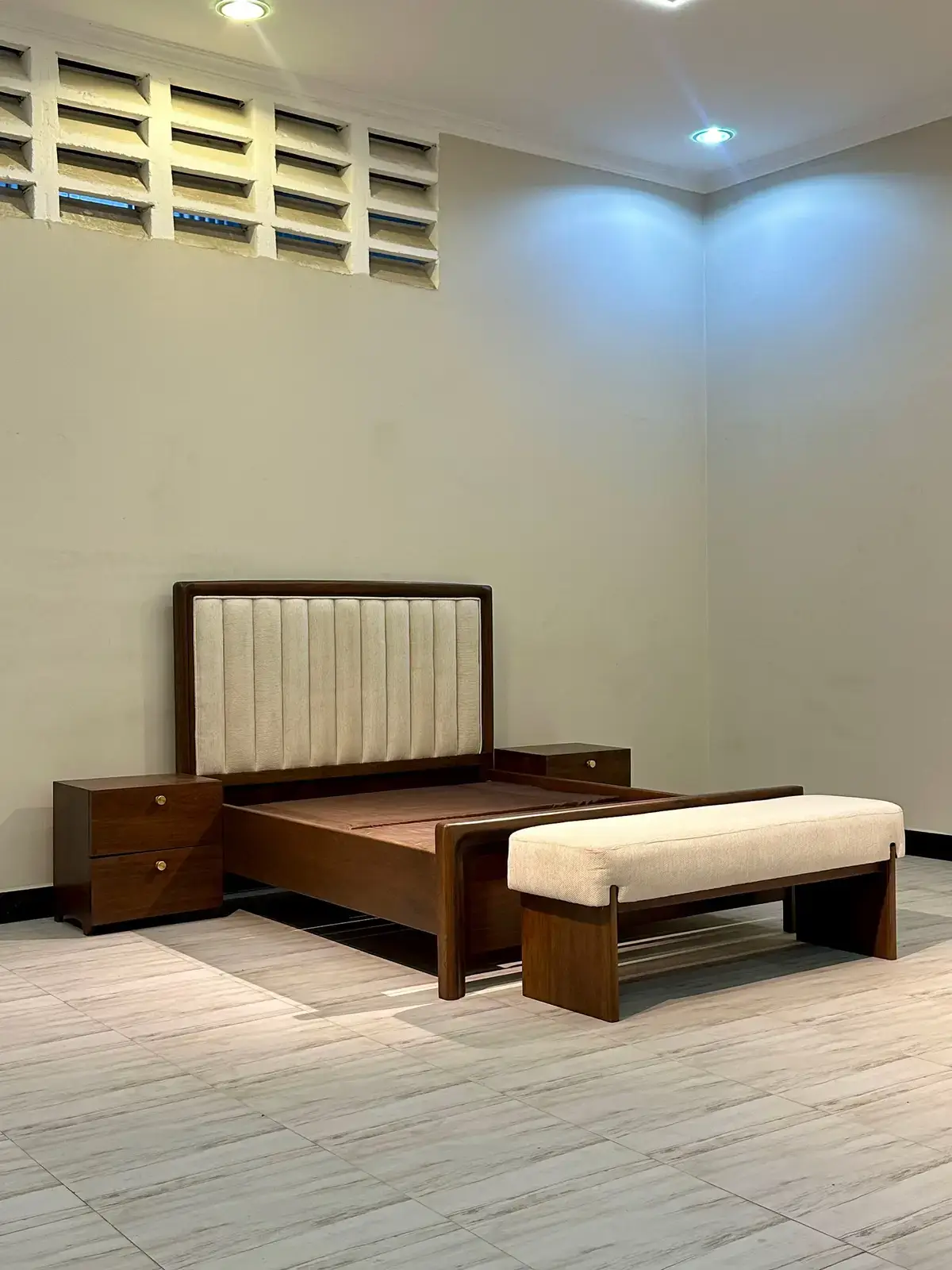 Beds Kenya Cream Upholstered Bed with Bench and Bedside Tables - Image 2