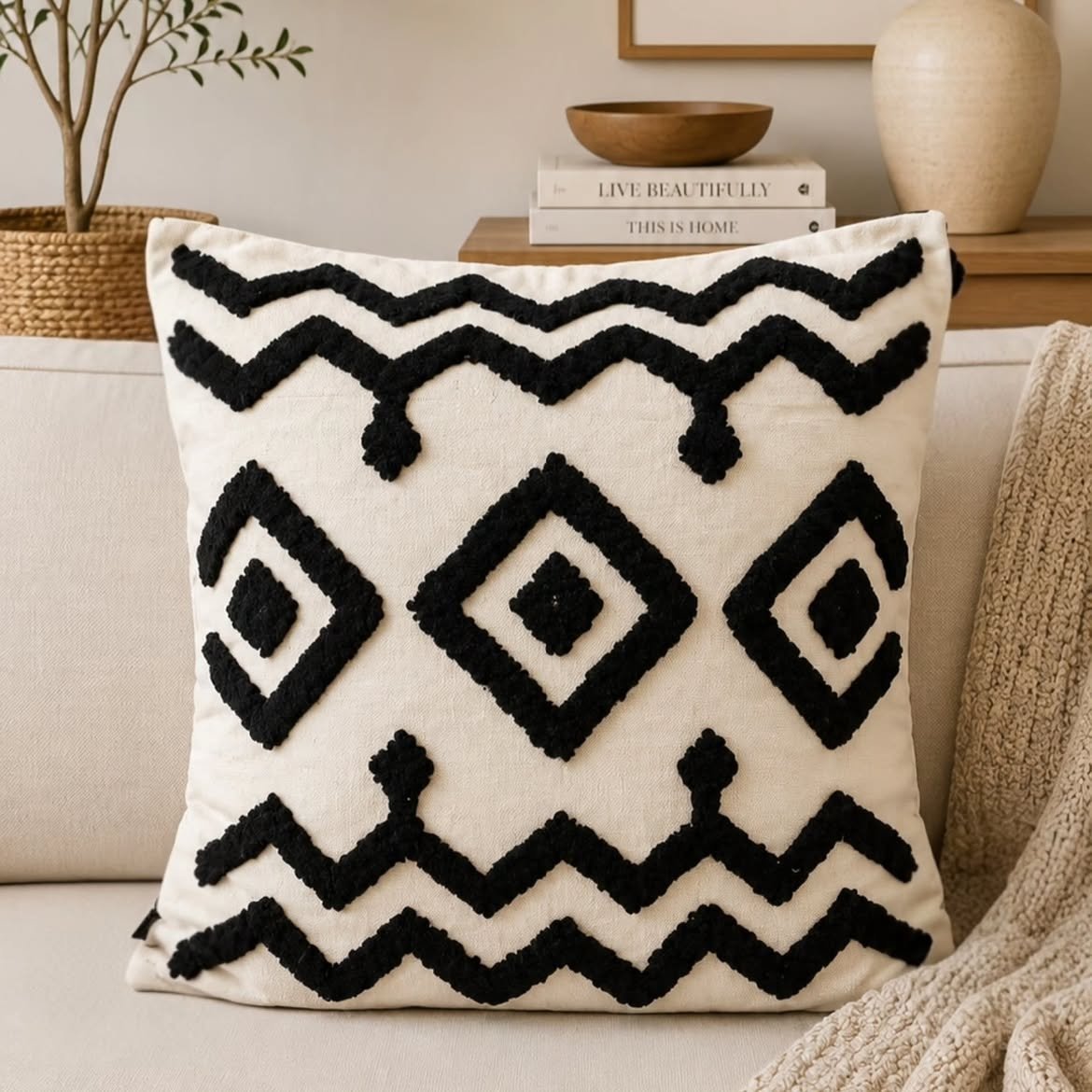 Black and White Textured Throw Pillow Set Kenya - Image 2