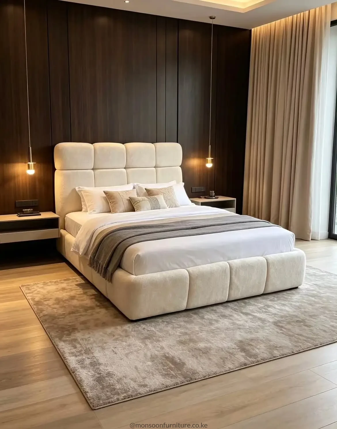 Cream Upholstered Panel Bed 6×6 Kenya - Image 2