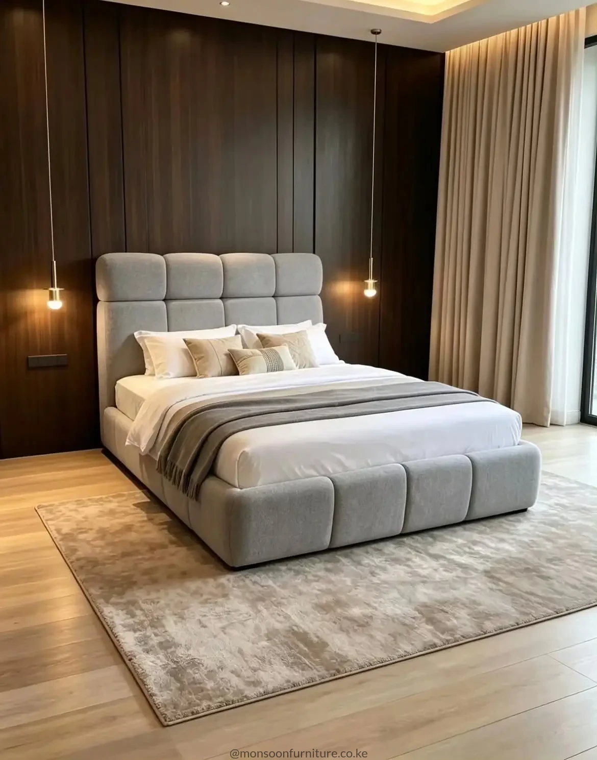 Cream Upholstered Panel Bed 6×6 Kenya - Image 3