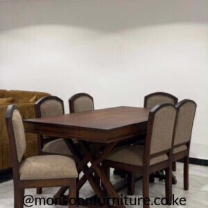 Dark walnut 6 seater cross base dining set with upholstered chairs in Kenya