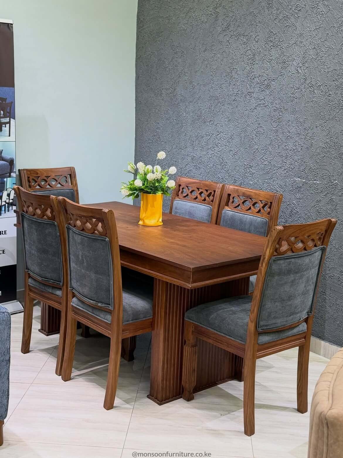 Walnut Mninga Wood 6 Seater Dining Set Kenya - Image 2