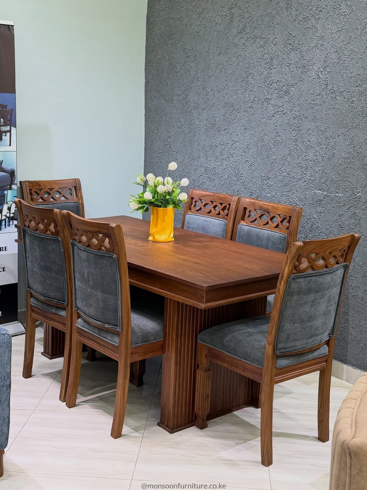 Walnut Mninga Wood 6 Seater Dining Set Kenya - Image 3