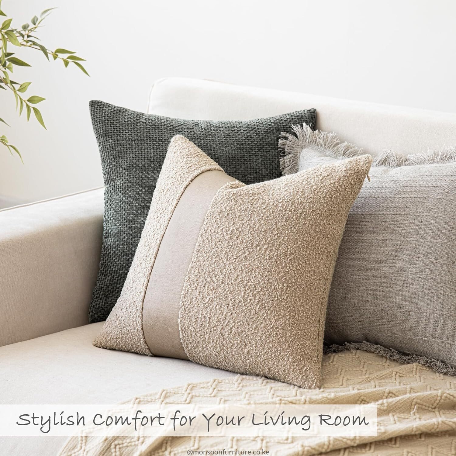 Oatmeal Boucle Cushion Cover Set Kenya