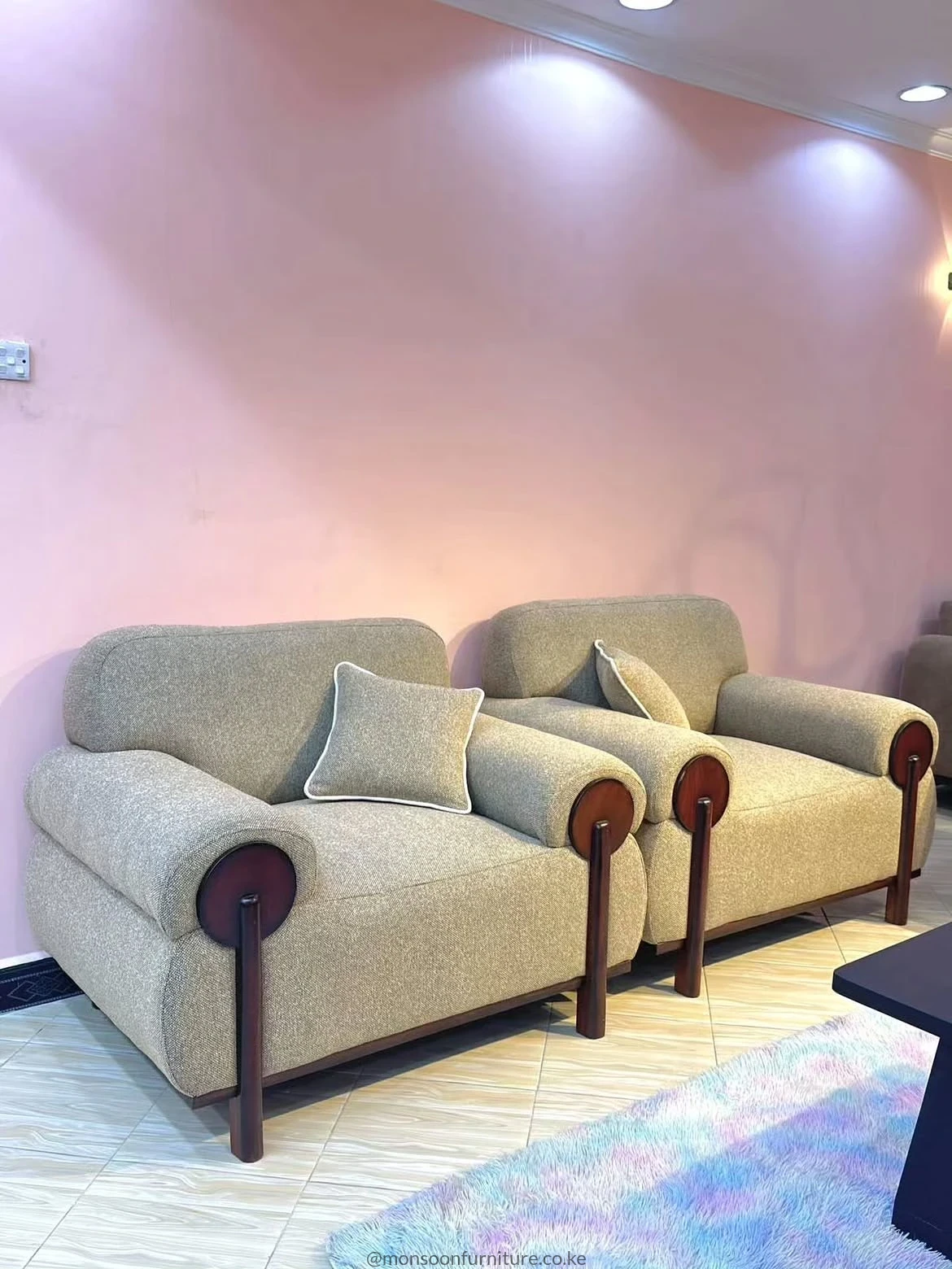 Light Grey 7 Seater Sofa Set Kenya with Wood-Arm Accents - Image 3