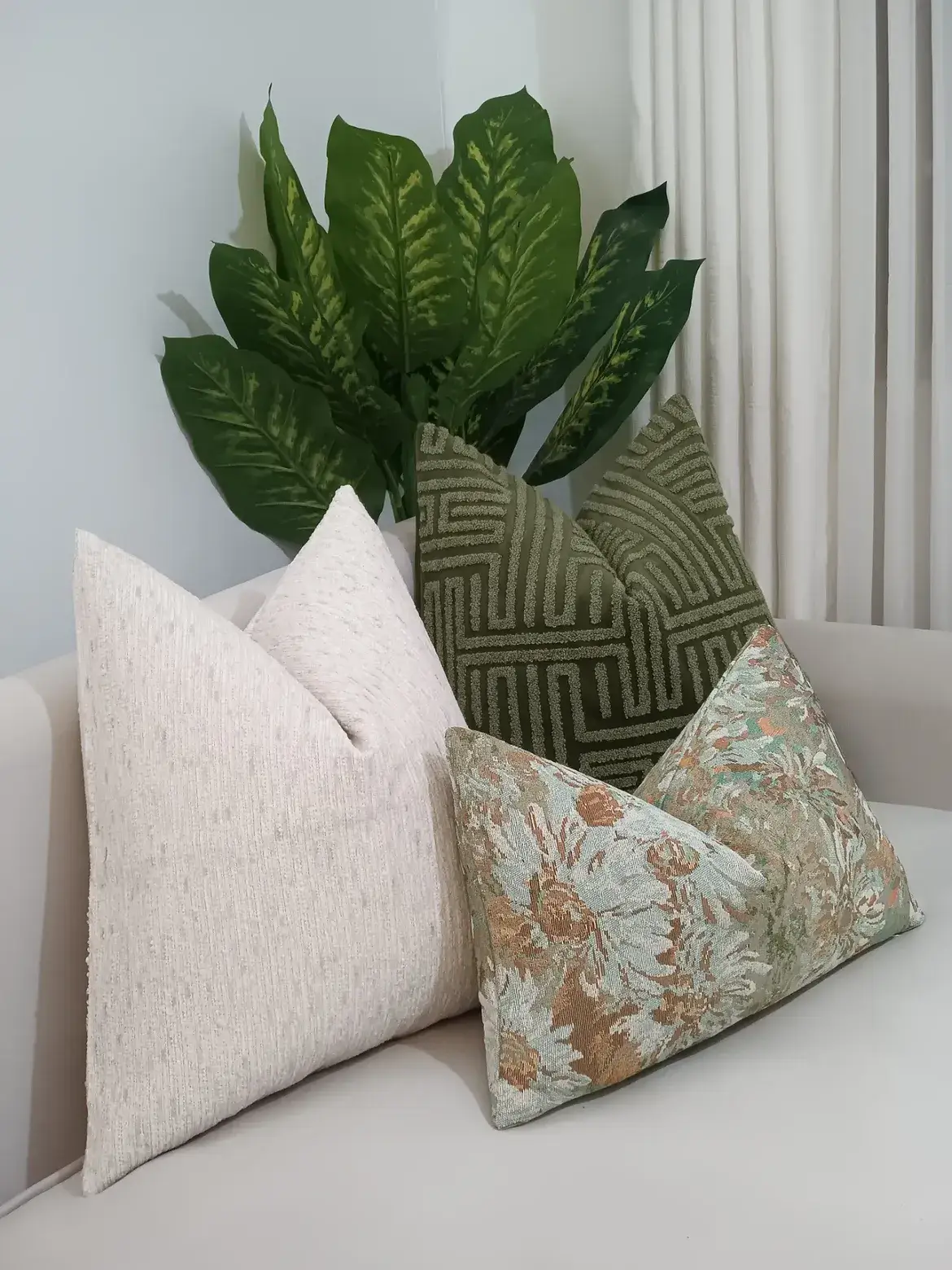 Sage Floral Textured Throw Pillow Set Kenya - Image 2