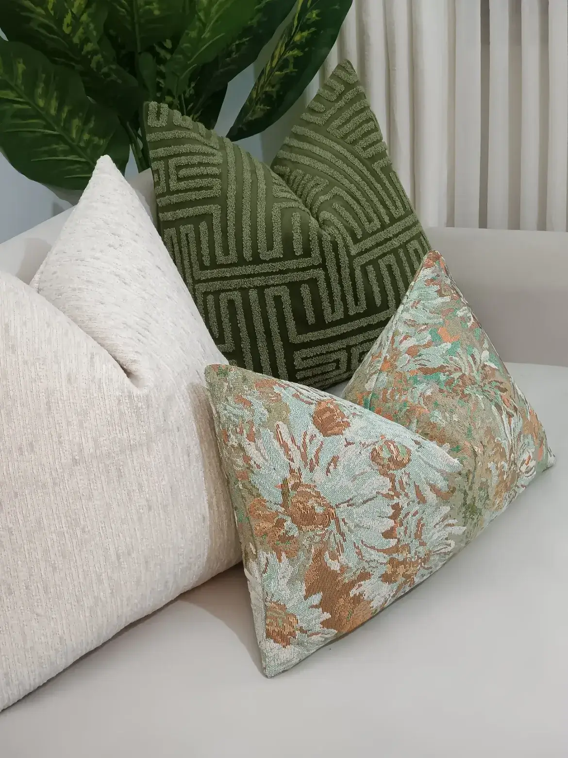 Sage Floral Textured Throw Pillow Set Kenya - Image 3